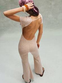 Bohemela 波西米亚风美式休闲星形水钻图案针织露背连体裤（女款） - 卡其色 - 查看 4