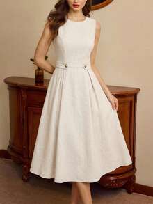 Vintamour Vintage Elegant Women's Dress With Pockets And Buttons Casual Commute Holiday Dress Winter Clothes For Women Women's Winter Clothes Winter Outfit For Women Christmas Looks Christmas Outfit For Women Christmas Clothes New Year Clothes New Year Outfit New Year Women Women's Winter Dress New Year Dress Elegant Dresses For Women Formal Dresses For Women,Summer Dresses For Women - Apricot - View 3