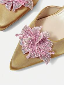 CUCCOO HITCHD Décolleté da donna con punta affusolata, tacco a rocchetto, strass e fiori, in raso color champagne e oro, comode ed eleganti, adatte per matrimoni, feste e occasioni formali - Bronzo - Visualizzare 4