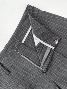 Elamini 女士低腰优雅条纹阔腿裤，适合夏季休闲校园风，条纹阔腿裤，褶皱阔腿裤，帕拉佐裤，女裤 - 深灰色 - 查看 4