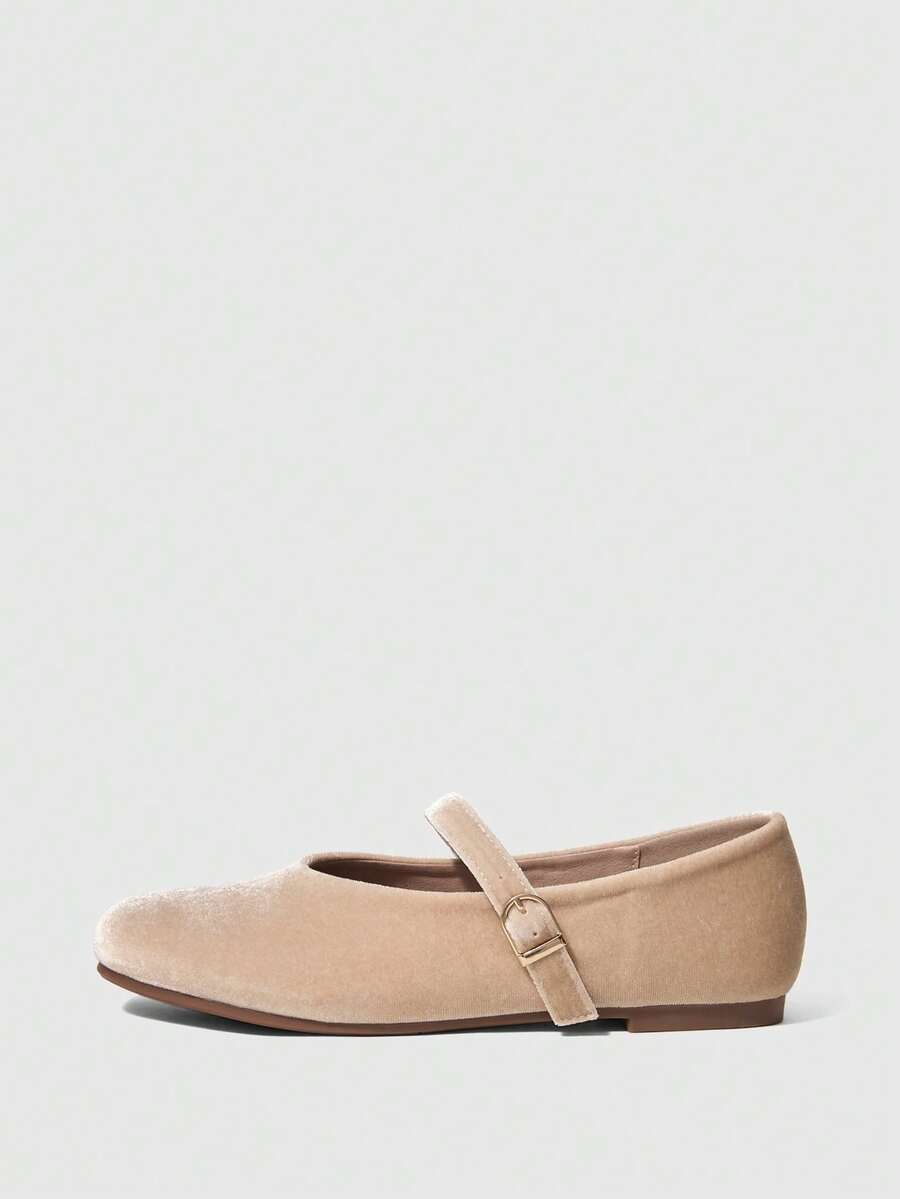 Sleekvia Women's Soft Velvet, French-Style, Retro, Single-Button Lace-Up, Low-Cut, Rounded Toe, Soft-Soled Ballet Flats For Work, Dates, Gatherings, Festivals, Parties, Weddings, And Vacations. - Off-white - View 1
