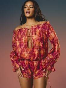 MISSGUIDED Bộ jumpsuit nữ kiểu Bardot trễ vai với đường cắt xẻ táo bạo phía trước và tay áo raglan rộng. - Nhiều màu - Xem 1