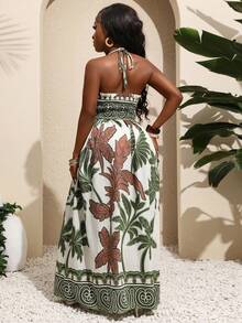 Xyvia 女士时尚度假休闲垂褶系带连衣裙，适合度假和海滩穿着 - 綠色 - 查看 2