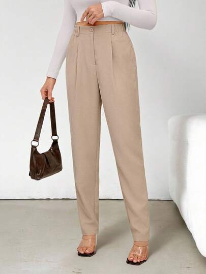 SHEIN Tall 女士纯色褶裥休闲灯芯绒铅笔裤