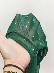 Amplova Bộ 2 món gồm áo crop top dài tay bó sát đính sequin gợi cảm và chân váy mini cổ chữ V ngược bó sát. - Màu xanh lá cây đậm - Xem 5