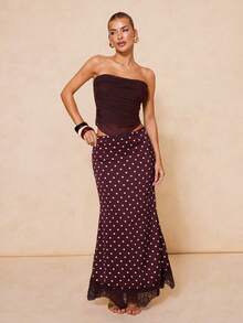 Lumalex 女士波点休闲百搭约会外出A字裙 - 咖啡棕 - 查看 13