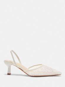 CUCCOO CURVES Women Shoes Women Pointed Mesh Embroidered Pearl Design Everyday Versatile Fashion Wide Last High Heels - Beige - View 7