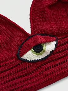 ROMWE Goth Women's Eye Pattern Tie-Neck Sexy Versatile Knit Top For Dating & Outings - Burgundy - View 3