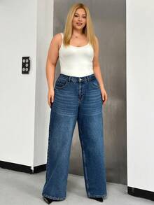 SHEIN Damen Jeans in Große Größen mit weitem Bein - Blau - Übersicht 6