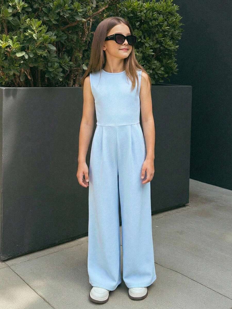 Firerie Kids Firerie Kids Tween Girls Casual Jumpsuit With Pants, Versatile For Daily Wear And Commuting - Baby Blue - View 1