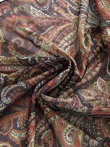 ROMWE Vintage Y2K Millennium Retro Hippie Paisley Pattern Mesh Cardigan Crop Top - Brown - View 4