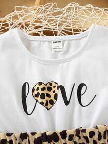 SHEIN 小女童心形和字母圖案假兩件連衣裙 - 彩色 - 查看 8