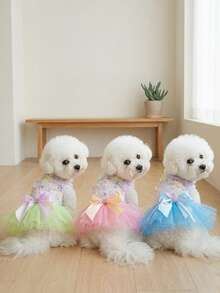 PETSIN 狗狗服装、猫咪服装、动物裙装、宠物春夏新品系列、幼犬连衣裙、公主风百搭连衣裙、条纹印花、小型动物服装、清凉防晒霜 - 彩色 - 查看 2