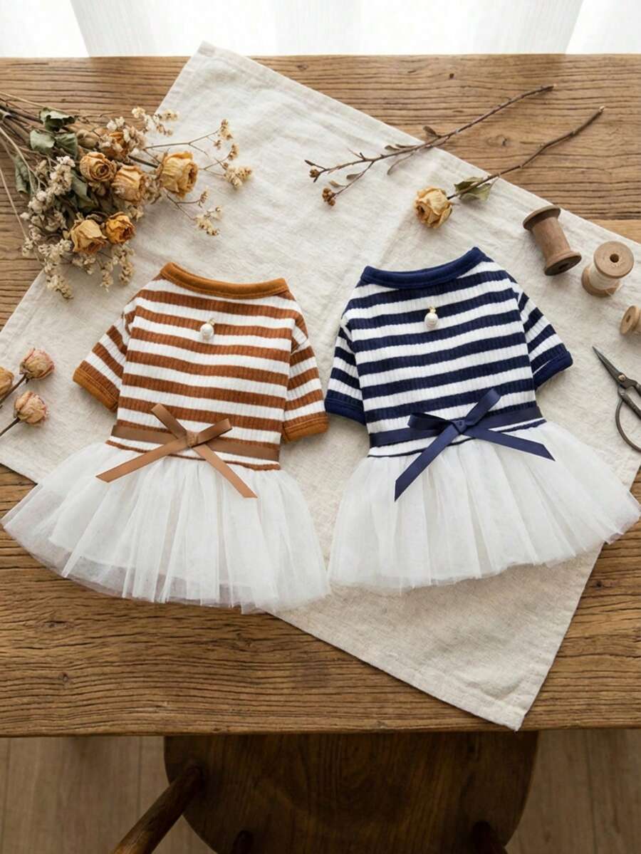 PETSIN Dog Clothing, Cat Clothing, Animal Skirts, Pet Spring/Summer New Collection, Puppy Dress, Princess Versatile Dress, Printed Stripes, Small Animal Clothing, Cool Sunscreen - Multicolor - View 1