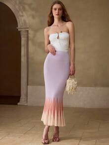 MOTF PREMIUM WOMEN'S KNITTED ELASTIC OMBRE MERMAID SWEATER SKIRT - Multicolor - View 7