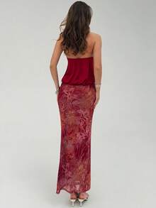 Aloruh Đầm dài in họa tiết màu đỏ tía mới dành cho nữ/Đầm đi nghỉ mát/Đầm trang trí kim loại/Đầm lưới/Đầm mùa hè - Nhiều màu - Xem 4