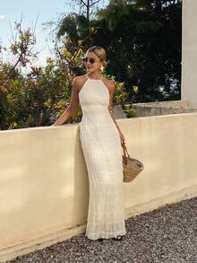 DAZY Vacation Style Lace-Up Dress For Women Cruise Outfit For Women Summer - White - View 5