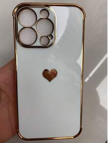 1 Piece Of Electroplated Heart-Shaped Glossy Lens Protective TPU Phone Case, Compatible With IPhone - White - View 22