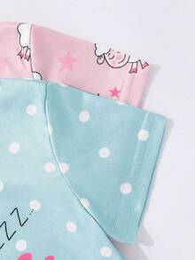 Genkimix Kids 2 pièces/Set Jeune fille Minimaliste Mignon Imprimé Mouton Dessin Animé Manches Courtes Longue Chemise de Nuit Ensemble Pyjama, Rose et Gris - Vert - Voir 6