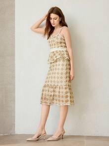 MOTF Giày cao gót nữ mới, mũi nhọn, gót mỏng, ren lưới hình kim cương, thời trang và thanh lịch. - Màu be - Xem 3