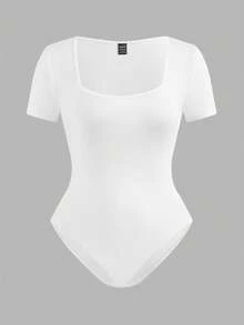 SHEIN EZwear 3件套加大码休闲简约方领短袖连体衣，适合春夏穿着 - 彩色 - 查看 3