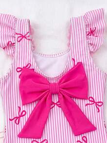 Emery Rose Kids Emery Rose Kids Young Girl Striped Bow & 3D Flower One-Piece Swimwear Toddler Girl Swim Suit Beach Outfit For Girls Toddler Beach Wear Young Girl Swimwear Bathing Suit - Pink - View 4