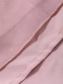 DAZY 女士V领亮片网纱面料收腰长袖优雅连衣裙 - 粉色 - 查看 7