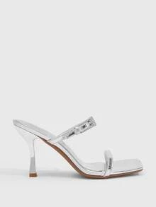 CUCCOO SZL 女士鞋履春夏新款银色方头细高跟搭扣凉鞋拖鞋时尚舒适百搭，适合通勤、性感派对等场合。 - 銀色 - 查看 2