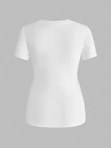 Modmama Pregnant Women's Round Neck Cartoon Letter Print Casual Versatile Daily Wear Short Sleeve T-Shirt - White - View 2