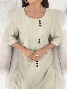 Al Najma Vestido de estilo árabe con decoración de botones para mujer - Albaricoque - Ver 3