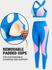 Innovista Bộ đồ đạp xe nữ gồm áo tank top hở lưng phối lưới tương phản màu sắc và quần legging cạp cao. - Màu xanh lam - Xem 7