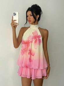 Aloruh 女士雪纺优雅奶油黄露背系带迷你连衣裙，女士约会连衣裙，女士夜间外出连衣裙，女士夏季连衣裙，女士蜜月旅行装，女士婚礼宾客连衣裙，海岛度假装，女士婚礼宾客连衣裙，女士太阳裙，女士优雅派对连衣裙，女士生日连衣裙 - 彩色 - 查看 5