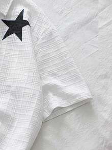 AXEPEAK Men's Pentagram Pattern Short Sleeve Casual Single-Breasted Shirt - White - View 4