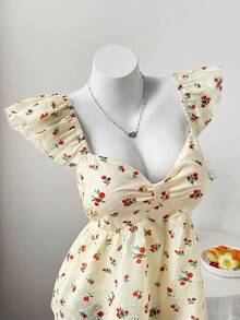 Flirla Plus Size Elegant Floral Embroidery Cap Sleeve Blouse, Suitable For Spring/Summer Vacation - Yellow - View 4