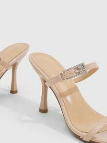 CUCCOO SZL Women Shoes Spring And Summer New Apricot Square Toe Thin High Heel Rhinestone Buckle Thin Strip Women's High Heel Sandals Slippers Fashionable And Comfortable Versatile Commuter Sexy Party Women's Sandals Women's Shoes - Apricot - View 5