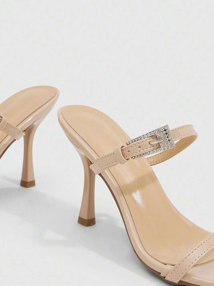 CUCCOO SZL Women Shoes Spring And Summer New Apricot Square Toe Thin High Heel Rhinestone Buckle Thin Strip Women's High Heel Sandals Slippers Fashionable And Comfortable Versatile Commuter Sexy Party Women's Sandals Women's Shoes Prom Heels