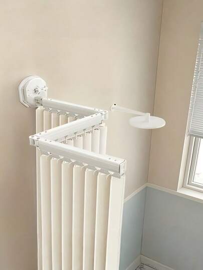 1 pieza Tendedero de ropa plegable y ajustable de metal blanco montado en la pared, ahorra espacio, para balcón, ventana, dormitorio, hogar, organización de lavandería