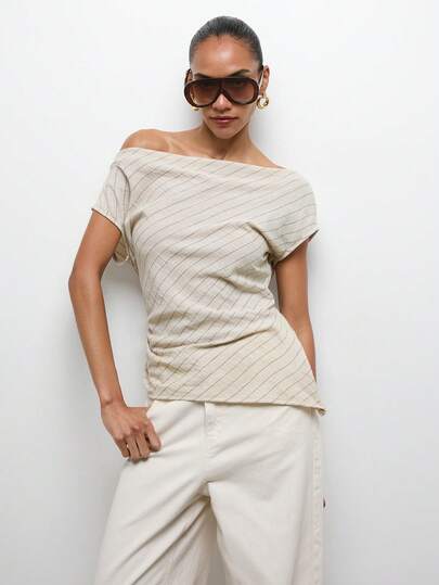 Maija Women's Striped Asymmetric Neck Casual Versatile Daily Wear Top St Patrick's Day Women Easter Summer Easter Women Party Top Beach Summer Holiday Each Vacation For Women Summer For Women Going Out Graduation Graduation Casual Casual Blouses For Women