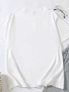 EMERY ROSE Camiseta de cuello redondo con hermoso estampado de rostro para mujer - Blanco - Ver 2