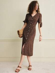 Écloséra 2026新款法式复古风短袖棕色印花女士长款连衣裙，优雅夏日连衣裙，女士优雅连衣裙，通勤连衣裙，法式连衣裙，优雅连衣裙，碎花连衣裙，春夏连衣裙，收腰连衣裙，A字连衣裙，中长连衣裙，夏季女装，法式连衣裙，棕色优雅连衣裙，女士休闲连衣裙，棕色波点连衣裙，田园风连衣裙，咖啡棕色连衣裙，碎花中长连衣裙，女士时尚连衣裙，Florurora春夏优雅连衣裙 - 彩色 - 查看 4