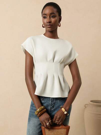Vesra Women's Elegant Solid Color Cinched Waist Blouse For Commuting, Summer