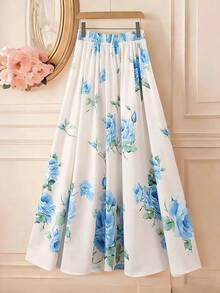 GlowEve 女士印花褶裥休闲百搭约会外出A字裙 - 淺藍色 - 查看 2