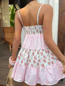 Sunnyshic 女士甜美清新印花沙滩度假吊带迷你连衣裙 - 彩色 - 查看 2