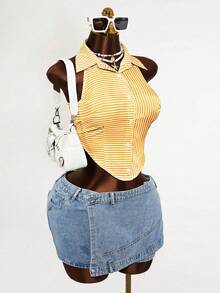 Mistrie Spring And Summer Back Tie Bow-Knot Casual Design Sense Shirt - Yellow - View 5