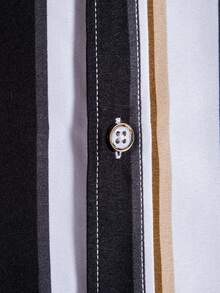 Manfinity Homme Áo sơ mi nam cổ ngắn họa tiết sọc thường ngày, thích hợp để đi chơi - Nhiều màu - Xem 5