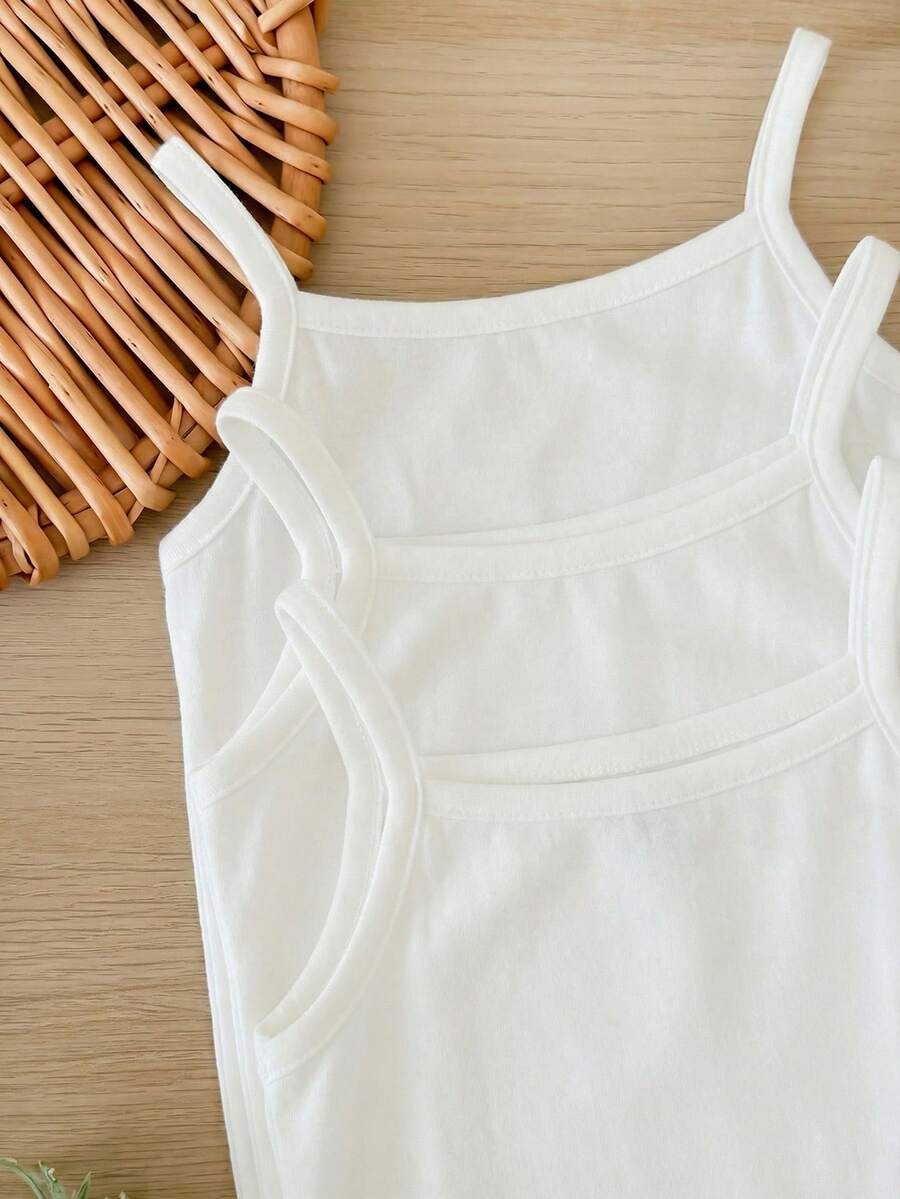 SHEIN LMoss Kids 3件套女婴纯色休闲日常连体衣 - 白色 - 查看 1
