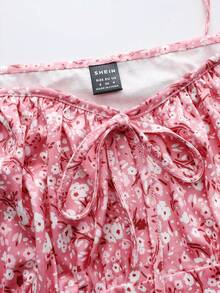 Olithes 女士夏季修身吊带碎花开衩连衣裙，度假沙滩装 - 粉色 - 查看 3