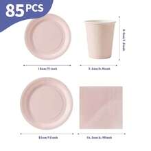 Bộ bát đĩa, khăn ăn và cốc dùng một lần màu hồng nhạt, phục vụ 20 người. Bộ đồ dùng tiệc dùng một lần này (bao gồm bát đĩa, khăn ăn và cốc) rất phù hợp cho các bữa tiệc sinh nhật, đám cưới và dã ngoại gia đình. - Xem 2