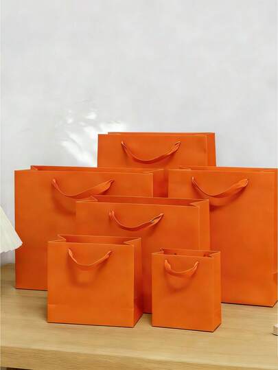 3 Gift Packaging Bags, Fashionable And High-Quality Business Tote Bags In Orange Color, Suitable For Clothing Stores, Jewelry Stores And Gifts. For Valentine's Day, Valentine's Day Weddings, Birthdays