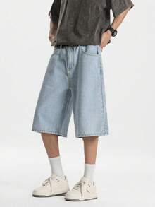 Manfinity Hypemode Quần short denim thường ngày rộng rãi màu xanh nhạt dành cho nam - Rửa nhẹ - Xem 3